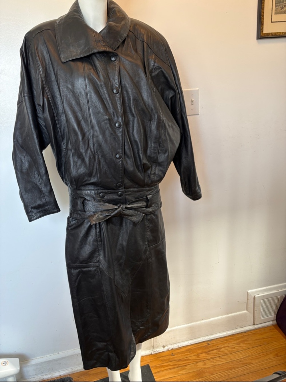 Women's Black Leather Belted Skirt Set